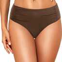Talisea Women Full Coverage Bikini Bottoms - Mid Rise Bathing Suit Ruched Swim Bottom Swimsuit Swimwear (Medium, Brown)