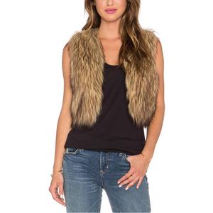 Tanming Women's Sleeveless Open Front Fluffy Short Faux Fur Vests Waistcoats (Medium, Brown)