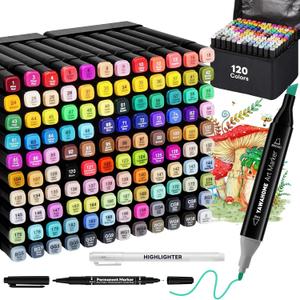 YAWAHOME Markers Set 120 Colors - Dual Tip Art Markers for Adult Coloring Books Professional Permanent Blending Marker Pens Artist Sets for Drawing Painting Sketching Illustration Kids Gifts