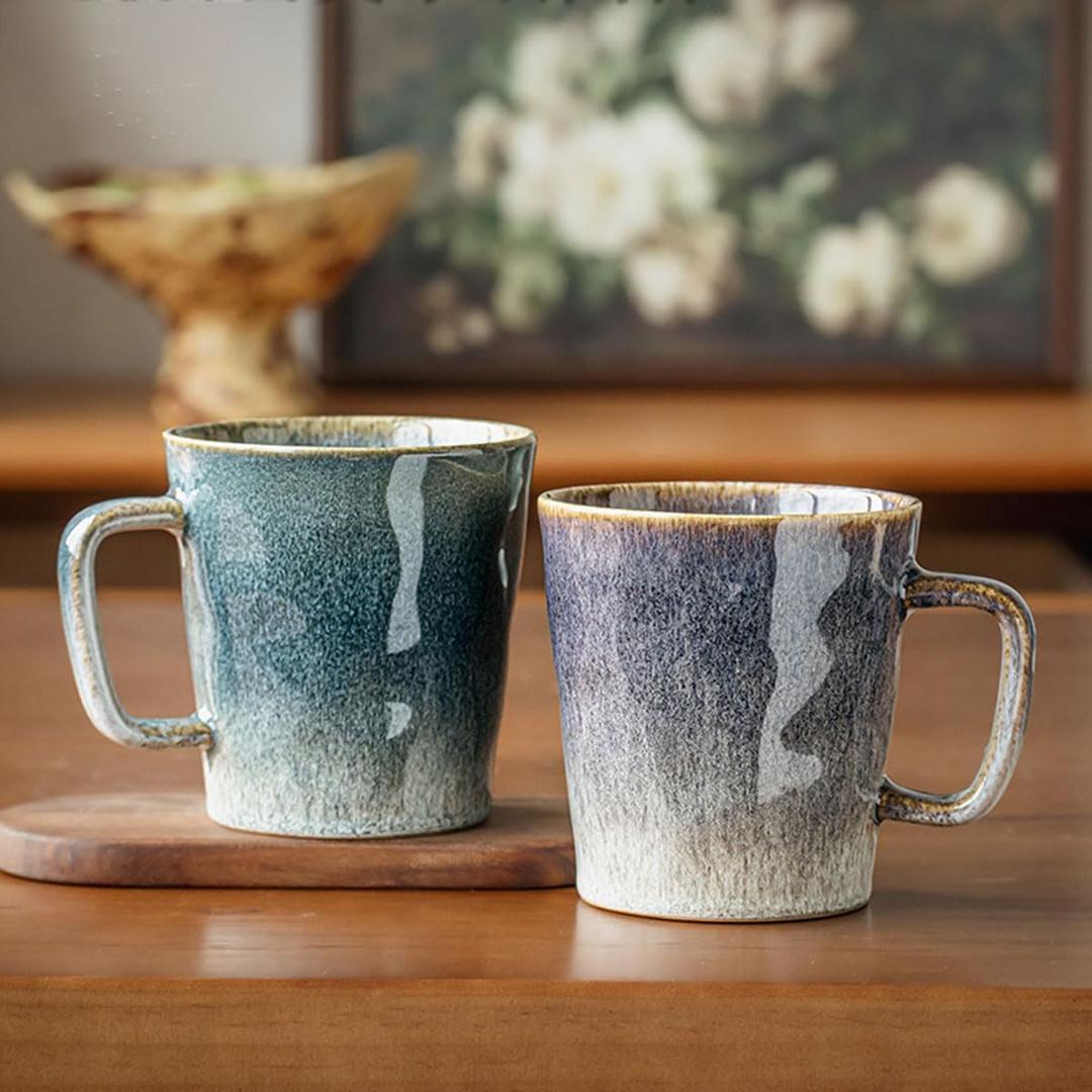 Coffee Mug 400ml/14oz Two-piece Set, Retro Tea Cup Milk Cup, Suitable for Coffee, Latte, Tea, Dishwasher and Microwave Safe (14 Oz 2-piece Set)