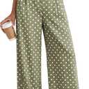 KIRUNDO Wide Leg Pants for Women 2026 Summer Flowy Polka Dot Trousers | Lightweight Dressy Palazzo Work Pant, Elastic High Waisted Pleated Slacks With Pockets, Business Casual Fall Vacation Outfits (Green, M)