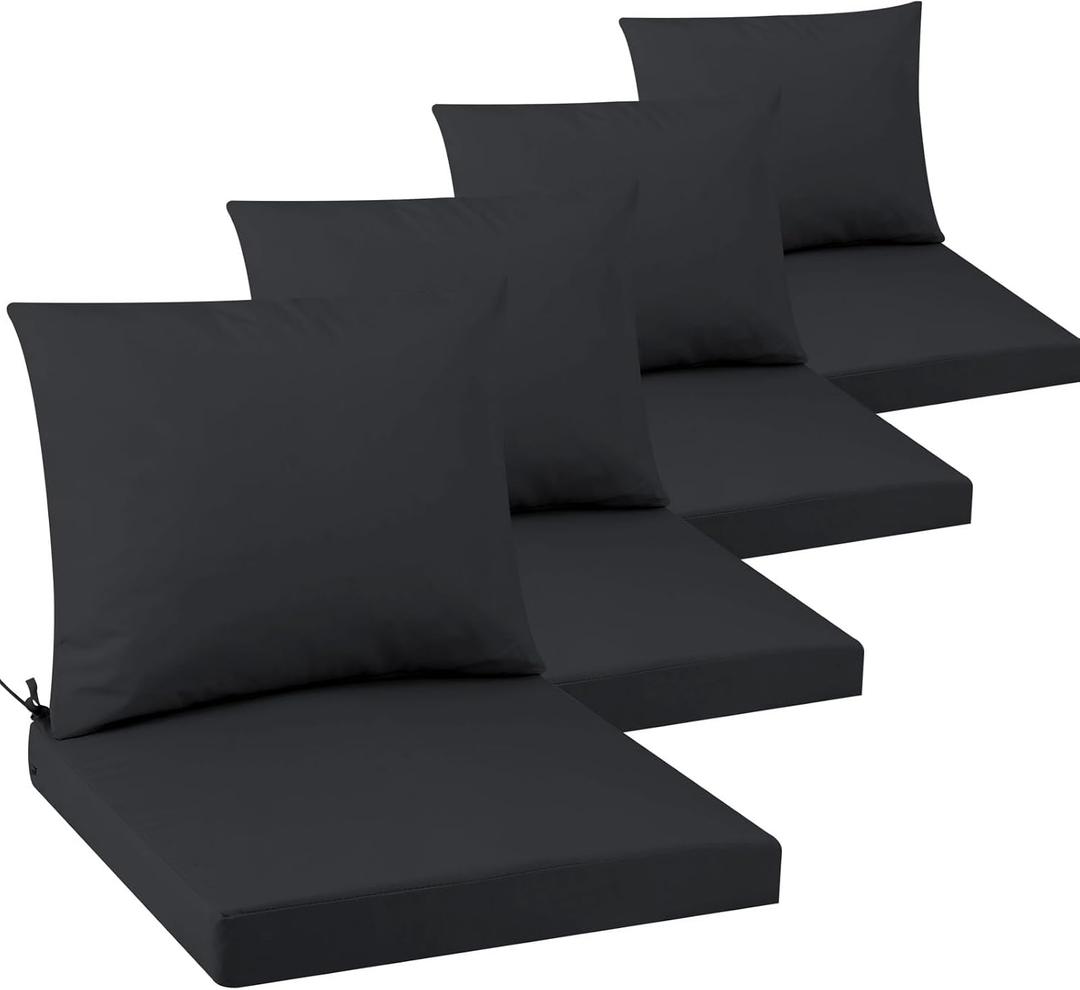 Outdoor Seat Cushion Set 22 x 22 In, Water-Resistant & Fade-Resistan, Patio Furniture Cushions with Removable Cover Deep Seat & Back Cushion with Handle and Adjustable Straps for Chair Sofa,4PC