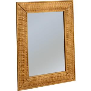 Rectangle Wood Framed Wall Mirror with Rattan Detail, Brown 24x36 inches