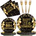 Kepeel 96Pcs 60th Birthday Party Tableware Set, Back in 1966 Birthday Party Decorations Supplies for Men Women Cheers to 60 Years Disposable Paper Plates Napkins Forks Favors, Serve 24