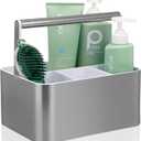 Plastic Shower Caddy Basket - Portable Large Bath Storage Organizer Bin Tote with Handle and divider for College Dorm,Cabinet,Bathroom Counter, Brushed Nickel White