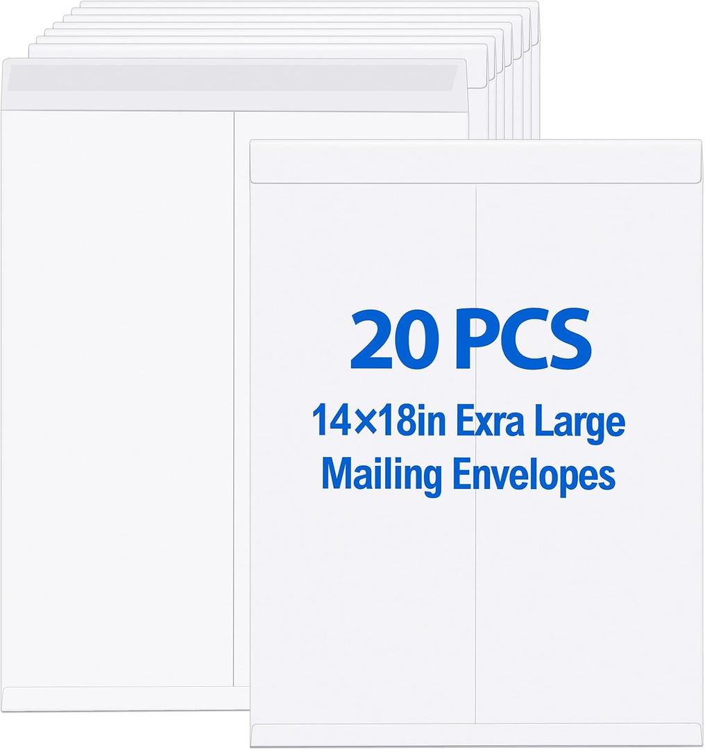 Motipuns 20 Pcs 14" x 18" Extra Large Mailing Envelopes 32lb with Gummed Flaps, Catalog Jumbo Craft Envelopes for Mailing, Storage and Organizing Documents Office Supplies(White)