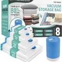 Cozy Essential Travel Vacuum Storage Bags with Rechargeable Cordless Electric Pump, Space Saver Bags for Luggage, Suitcase, Carry-On, for Clothes, Blankets, Comforters, Pillows, 8 Combo