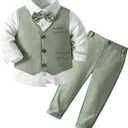Kimocat Boys 3Pcs Clothing Sets Elegant Long Sleeve Shirts + Vest with Flower+Pants Party Suit 90