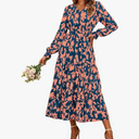 BTFBM Women Fall Dresses 2025 Casual Long Sleeve V Neck Maxi Dresses Floral Boho Long Dress Wedding Guest Dress M
