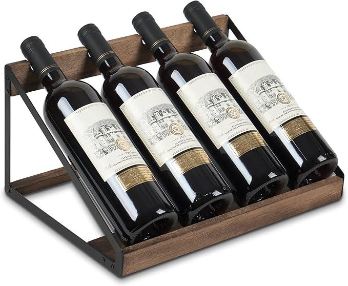 TRSPCWR Wine Rack 4 Bottle Storage Countertop, Wooden Holder Shelf Organizer for Kitchen, Table Top, Cabinet, Pantry, Home, Room Decor, Bar, Basement