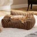 Bedsure Cute Cat Couch for Pets - Fluffy Cat Sofa with Premium Soft Corduroy Fleece, Fuzzy Pet Couch Bed with Removable Washable Cover, Supportive Pet Chair for Indoor Cats, 24inch, Copper Brown (24x18x10")