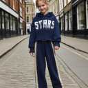 Girls' Clothing Set Crop Top Letter Hoodie Sweatpants Fall Winter Outfits Tween Girl Trendy Clothes Activewear 8-12 (Navy)