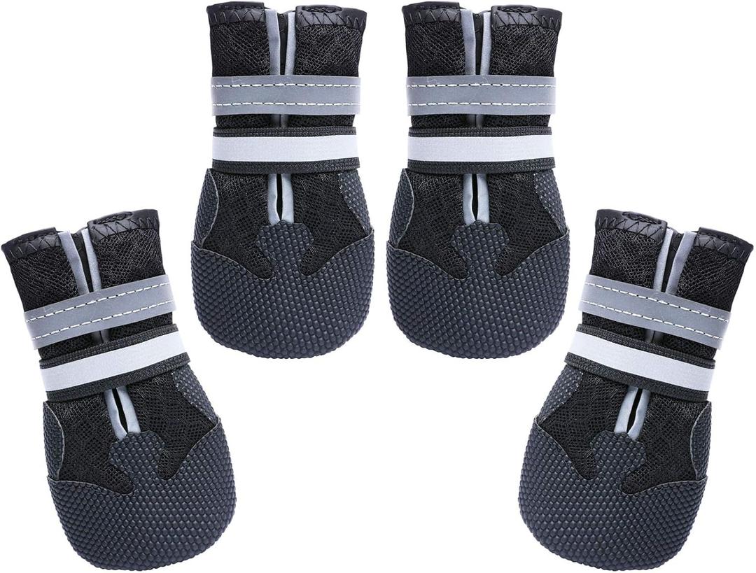 Breathable Mesh Dog Boots Nonslip Soft Rubber Sole Dog Shoes for Medium Large Dogs Paw Protectors for Summer Hot Pavement (Pack of 4)