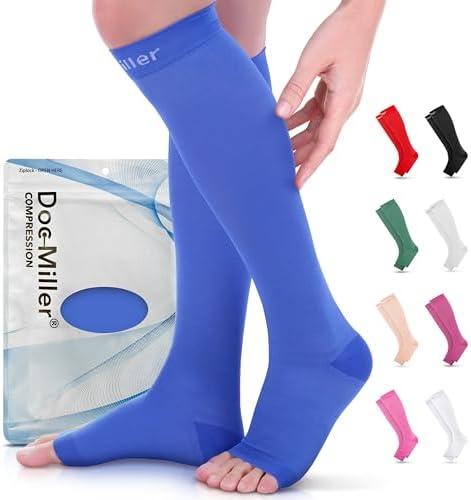 Doc Miller Open Toe Compression Socks for Women & Men 15–20 mmHg, Knee High Calf Support Sleeves, Graduated Stockings for Swelling Recovery, Circulation, 1 Pair, 2XL