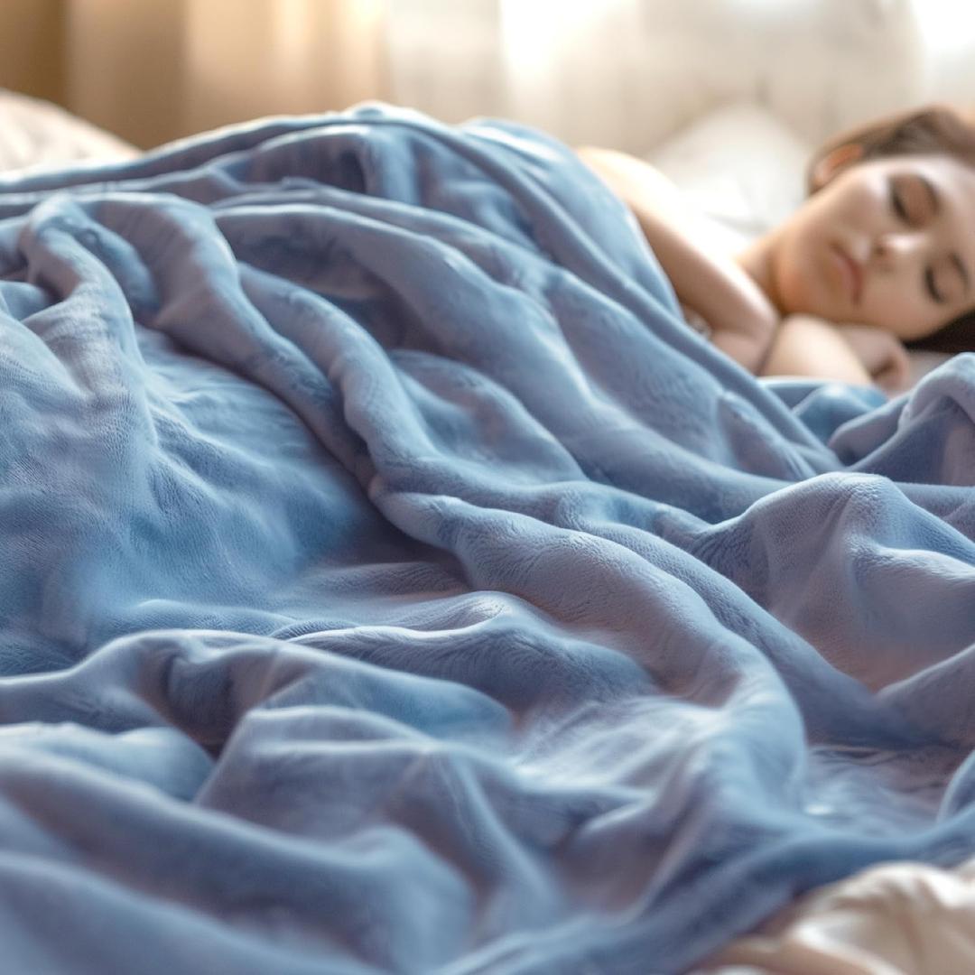 Bedsur Fleece Blankets Queen Size for Bed - GentleSoft Warm, Cozy, Soft & Thick Blanket for Winter, Heavy 500Gsm Anti-Static Design, Ideal for Couch & Sofa, Ashley Blue, 90x90 Inch