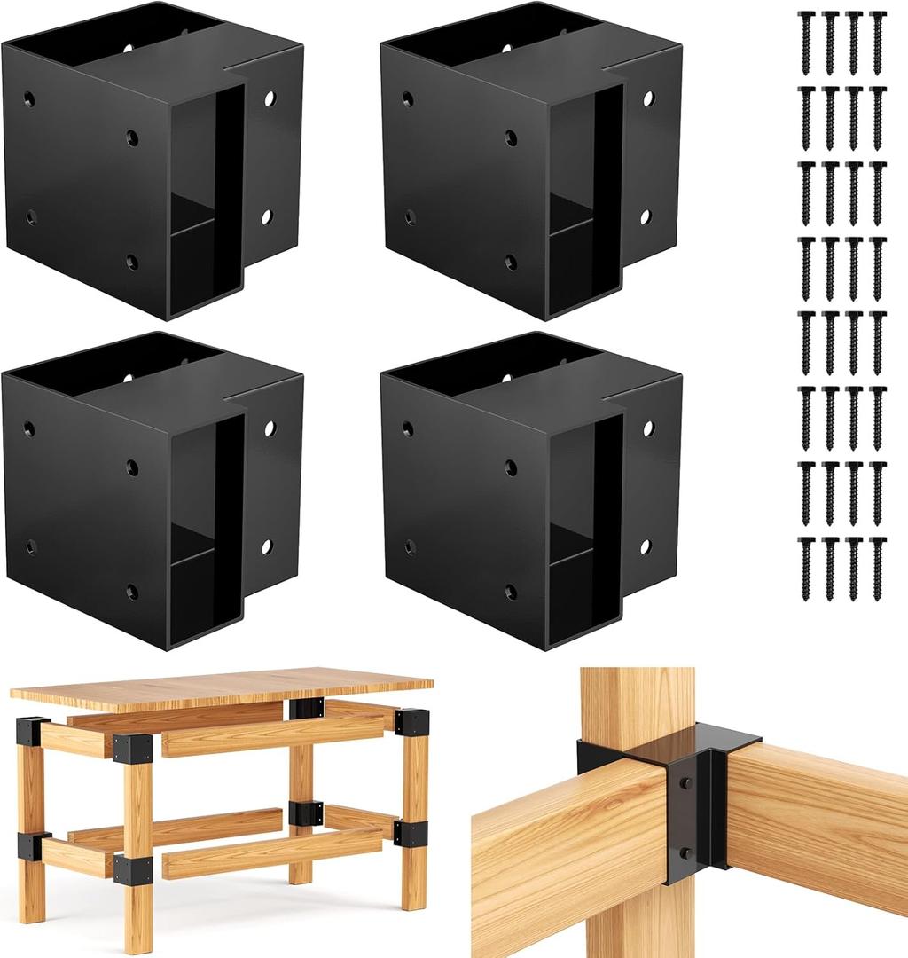 Workbench Corner Brackets Kit,4 Pcs Steel 3-Way Right Angle Corner Brackets for DIY Custom Workbench, Shelving, Work Table, Fits 2x4 (Actual 1.5"x3.5") Wood (4pcs, 2x4)