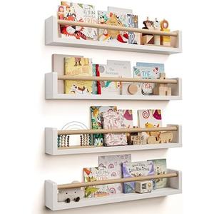 Seocry Nursery Book Shelves - 4 Pack, Wall Book Shelves for Bedroom, Kids, Play Room, Nursery Decor 23"