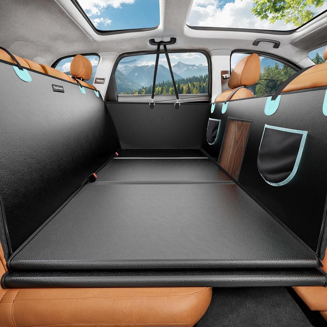 Back Seat Extender for Dogs with PU Leather, Detachable Hard Bottom Car Seat Cover for Dog Holds 400lbs, Large Space Backseat Extender, Hammock for Car, SUV with Mesh Window Back Seat Extender for Dogs with PU Leather, Detachable Hard Bottom Car Seat Cover for Dog Holds 400lbs, Large Space Backseat Extender, Hammock for Car, SUV with Mesh Window