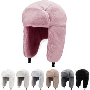 Peicees Winter Hats for Men Womens Fur Hats Russian Ushanka Trapper Hat with Ear Flaps Warmer for Adult (7-7 5/8, Pink)