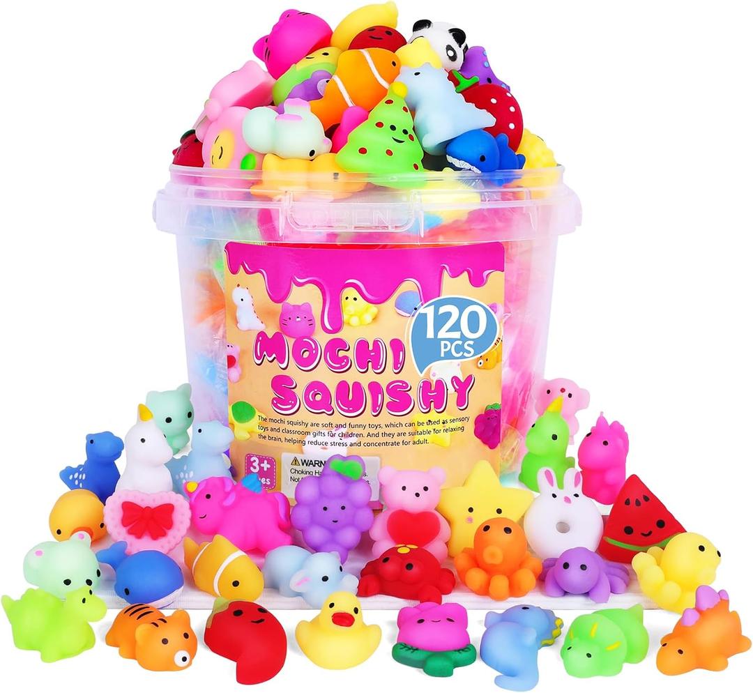 VISCOO 120 Pack Squishy Toys, Easter Basket Stuffers, Mochi Squishy Bulk Party Favors for Kids, Treasure Box Toys for Classroom Prizes, Easter Basket Gifts Goodie Bags Fillers Birthday Gifts