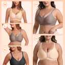 Deep V Wireless Push Up Jelly Bras for Women Seamless Sexy Mesh Supportive Lift No Underwire Luxe Soft Comfy Tshirt Bralette, Beige, X-Large