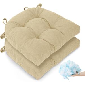 20 x 20 in Extra Large Dining Room Chair Seat Cushions for Kitchen Wicker Chairs Pads 2 Pack with Ties Indoor Non Slip Memory Foam 3 inch Thick Wide Modern Tufted Cushion Beige