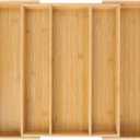 Utoplike Bamboo Expandable Kitchen Drawer Organizer, Adjustable Utensil Holder and Cutlery Tray Organiser, Drawer Divider for Silverware, Flatware, Knives in Kitchen, Bedroom, Living Room, 5 Slot