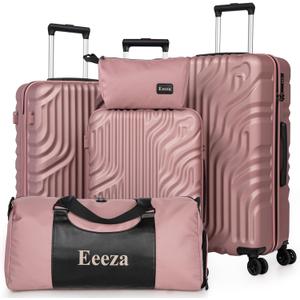 Luggage Sets 5 Piece Suitcase with ABS Hard Shell Lightweight TSA Lock and Double Rotatable Detachable Wheels(Navy,20"/24"/28"/DB/TB) (RoseGold)