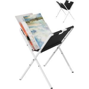 mocomax Canvas Art Print Rack for Painting, Portable Folding Art Display Stand in Artist Galleries & Studios, Functional Art Storage Drying Rack for Posters, Artwork, Prints, Black and White (M)