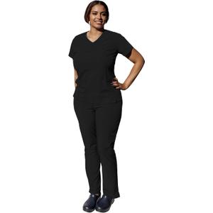 YOGAFLEX Soft & Stretchy Scrub Set for Women. Regular & PETITE. 2-Pocket Top and 5 Pocket Pants. Modern Fit. (XX-Large, Black)