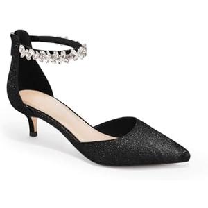 Guayonng Women's Wedding Rhinestones Low Kitten Heels Pumps Pointed Toe Dress Evening Shoes for Women Bridal Bride 8.1/2