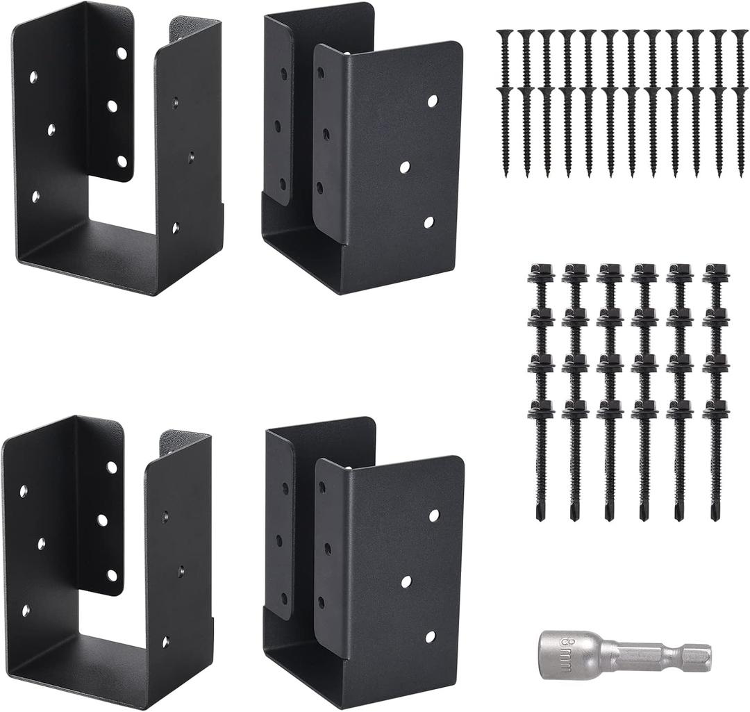 4 Pcs Concealed Joist Hangers, 4"x6" Outdoor Trim Concealed Flanges, Q235B Steel Powder Coated Concealed Mount Joist Hangers for 4"x6" Beam Swing