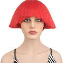 Wiginway Bowl Cut Costume Wig, Mushroom Cut Wigs for Male Women, Short Yaki Straight Fluffy Wigs, Red