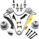 90738S Timing Chain Kit with VVT Cam Phaser & 4Pcs Variable Valve Timing Solenoid for 2011-2019 Ford Explorer Edge Taurus Expedition F-150 Mustang Transit Lincoln MKX Mark 3.5L 3.7L Timing Chain Kit