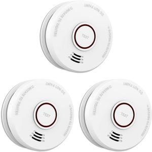 LSHOME 3 Pack Smoke Detector Fire Alarms 9V Battery Operated Photoelectric Sensor Smoke Alarms Easy to Install with Light Sound Warning, Test Button,9V Battery Included Fire Safety for Home