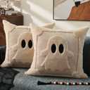 DFXSZ Halloween Pillow Covers 18x18 inch Set of 2 Black Eyes Beige Ghost Throw Pillow Cases Soft Plush Faux Fur Wool Couch Cushion Case for Chair Sofa Bedroom Living Room Home Decor PTK058B18