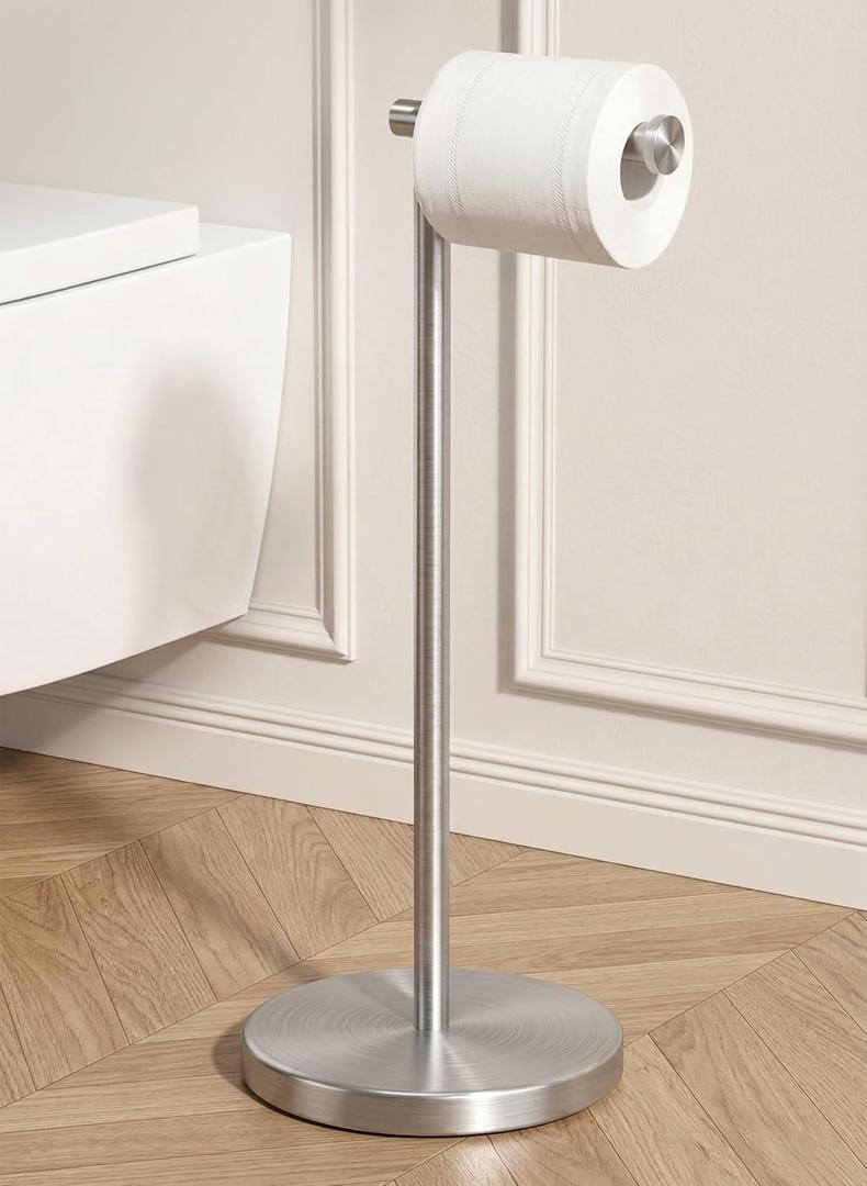 KES Toilet Paper Holder Stand SUS 304 Stainless Steel Rustproof Pedestal Lavatory Tissue Roll Holder Floor Stand Modern Brushed Nickel Finish, BPH283S1-2