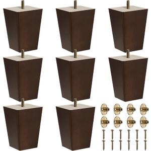 Hoteam Set of 8 Wood Furniture Legs 4 Inch Square Furniture Couch Sofa Dresser Legs Mid-Century Chair Feet Sofa Replacement Parts for Sideboard Recliner Coffee Table DIY Projects Living Room (Brown)