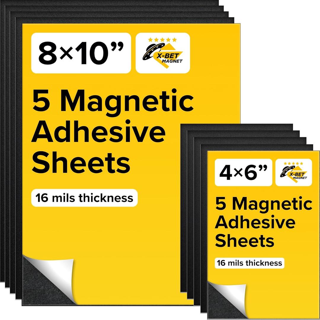 DIY Craft Magnetic Sheets with adhesive backing - 4x6" & 8x10" 5 + 5 pack Adhesive Sheets for Magnetic Stickers and Photos - 100% Customizable