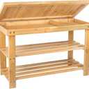 BAMBUROBA Shoe Rack Storage Bench Bamboo Organizer Entryway Organizing Shelf with Storage Drawer on Top, Natural