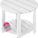 LZRS Round Adirondack Side Table Double End Table, Outdoor Side Tables for Patio, Backyard,Pool, Indoor Companion, Easy Maintenance & Weather Resistant(White)