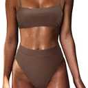MOSHENGQI Women High Wasited Bikini Shoulder Strap 2 Piece High Cut String Swimsuits Medium