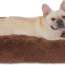 Bedfolks Waterproof Crate Bed, Plush Pad with Removable Cover, Faux Fur for Large Dogs, Washable Kennel Bed 35"x23", Solid Brown