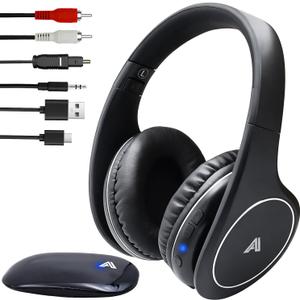 Ansee Wireless TV Headphones for Seniors & Hearing Impaired, Folding Over Ear Headphones with 2.4GHz RF Transmitter Support Optical RCA AUX, No Audio Delay, 100ft Wireless Range (Black)