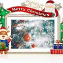 Christmas 5x7 Picture Frame Christmas Metal Display Photo Frames with Rhinestone High Definition Glass Front Gift Ideas Tabletop Home Decorative (2025 Snowman Reindeer, Golden)