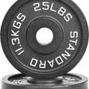 Fitvids Olympic 2-Inch Cast Iron Plate Weight Plate for Strength Training and Weightlifting, Vintage Style, Alloy Steel,25LB Pair