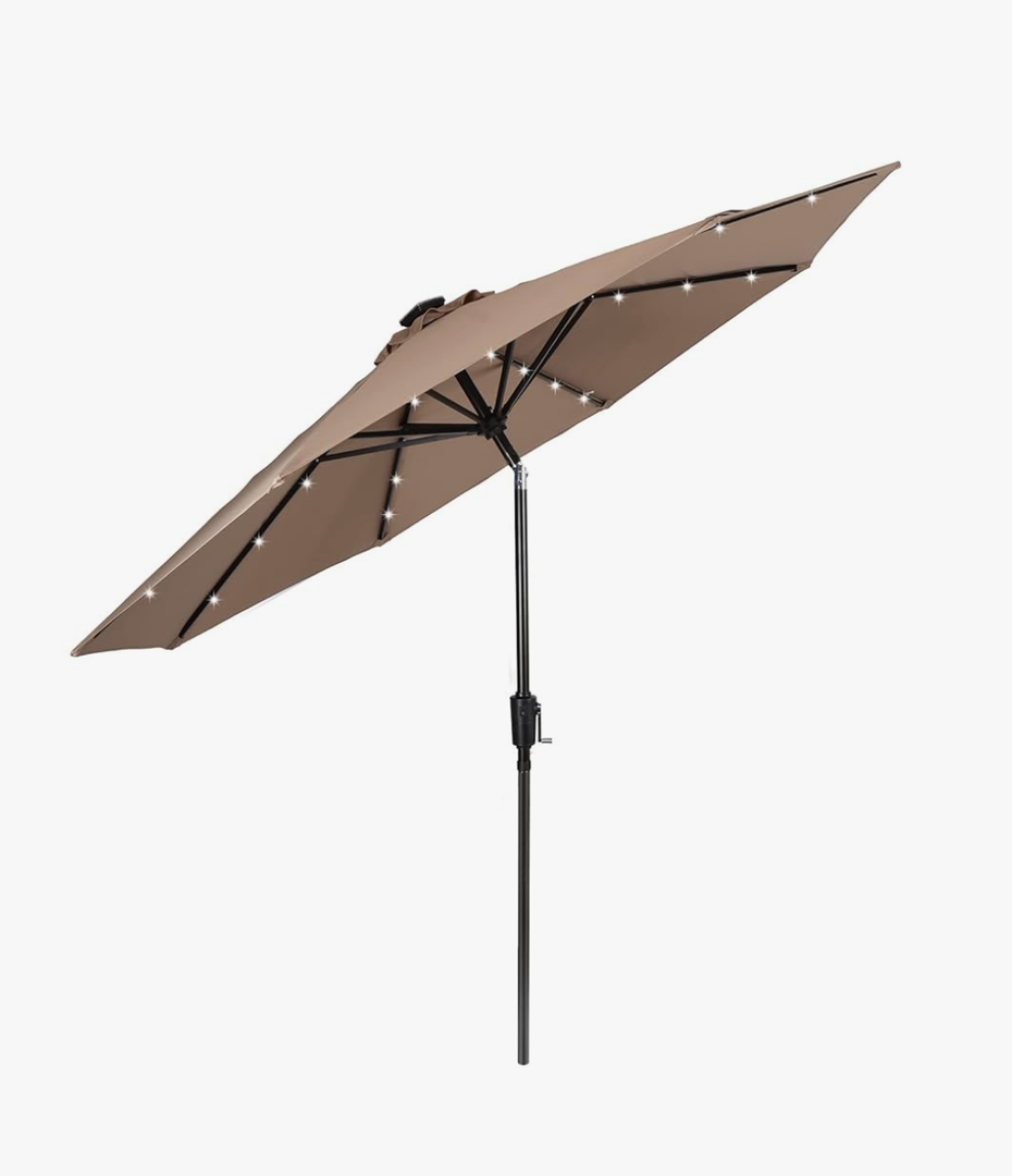 9FT Solar Umbrella 32 LED Patio Umbrellas with Tilt and Crank,Table Market Outdoor Umbrella for Garden,8 Ribs