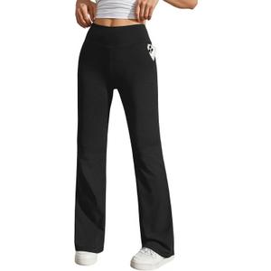 Womens Stretchy Yoga Dress Pants Pockets High Waist Straight Leg Work Trousers Pull On Business Casual Slacks (Black, S)
