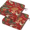 19x19x3 Inch Outdoor Square Corner Chair Cushions with Ties Set of 2, Water & Fade Resistant Thick Seat Cushion Pads for Garden Patio Dining Porch Furniture - Red Floral