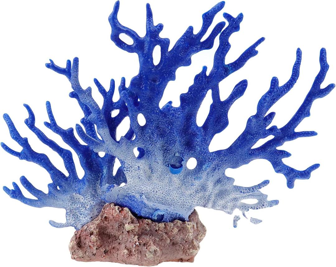 Semetall Artificial Coral Ornament - Resin Aquarium Decor for Fish Tank, Blue and White Coral Reef